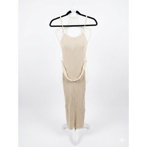Endless Blu Ribbed Knit Midi Dress Beige‎ Sleeveless Belted NWT Small UW0058